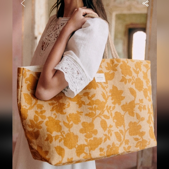 Sezane Handbags - Sezane Large Jute Floral Yellow Tote Bag